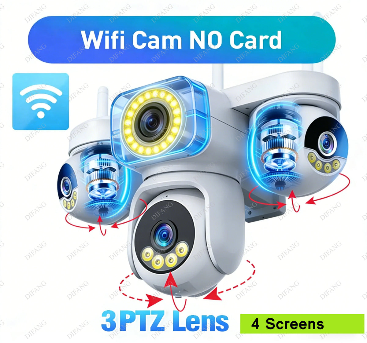 Neue 20MP WLAN-Sicherheitskamera 4 Linsen 4 Bildschirme 6 Motoren 3 PTZ 5X Digitalzoom Kabellose Außen-Überwachungskamera Wasserdicht