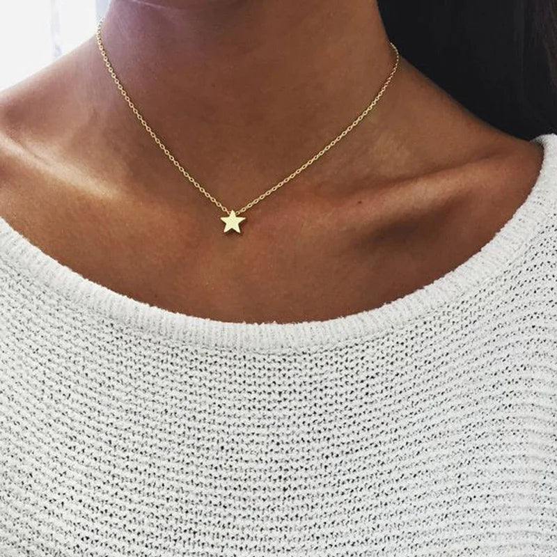 FSUNION 2025 Neue Mode Halsband Gold Farbe Silber Kette Stern Herz Mond Anhänger Halskette Für Frauen Schmuck Geschenke