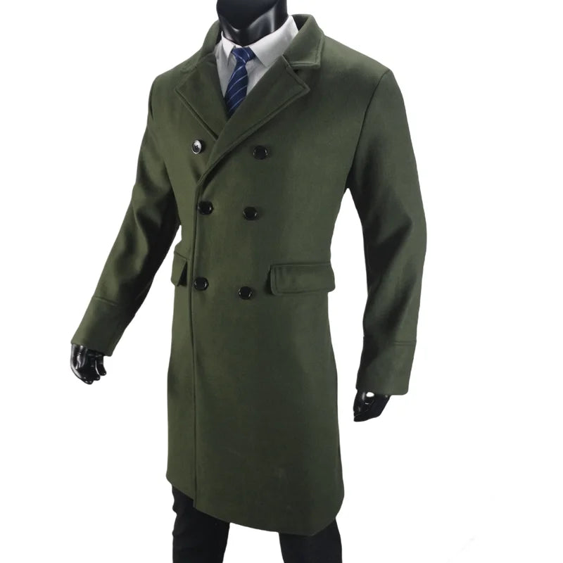 Herren langer Zweireiher mantel mit Futter warme Mäntel Woll mischung Revers Casual Fashion Herren bekleidung EU-Größe angepasst