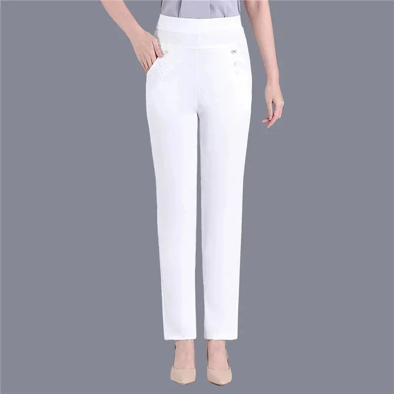 Casual Frauen Dünne Candy Farben Stretch Klassische Hosen Gerade Hosen Mutter Hohe Taille Pantalones Schlanke Knöchel-Länge Hosen