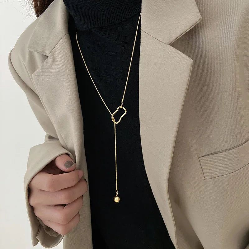 Mode Silber Farbe Lange Quaste Pull Perle Anhänger Halsketten für Frauen Einfache Einstellbare Schlüsselbein Kette Choker Schmuck Geschenk
