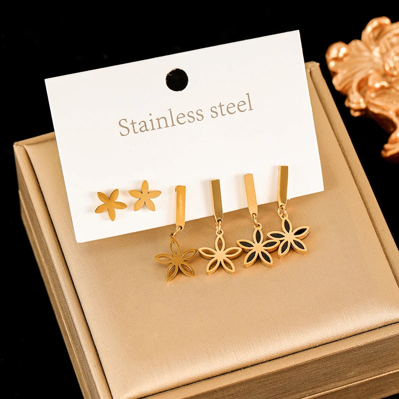 EILIECK Trendige Damen-Ohrringe mit Blumenmuster und rosa Zirkonia, Edelstahl, wasserabweisend, für den Alltag, Schmuck, Geschenk für Damen