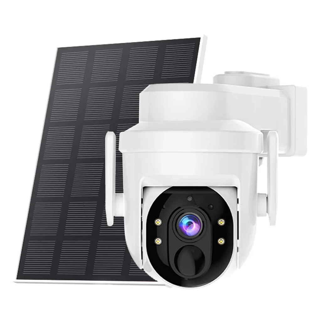 2K Solar-Sicherheitskamera mit Schwenk-/Neigefunktion, Kabellose Außenkamera mit Batteriebetrieb, PIR-Bewegungsalarm, SD-Cloud-Speicher, 2-Wege-Audio