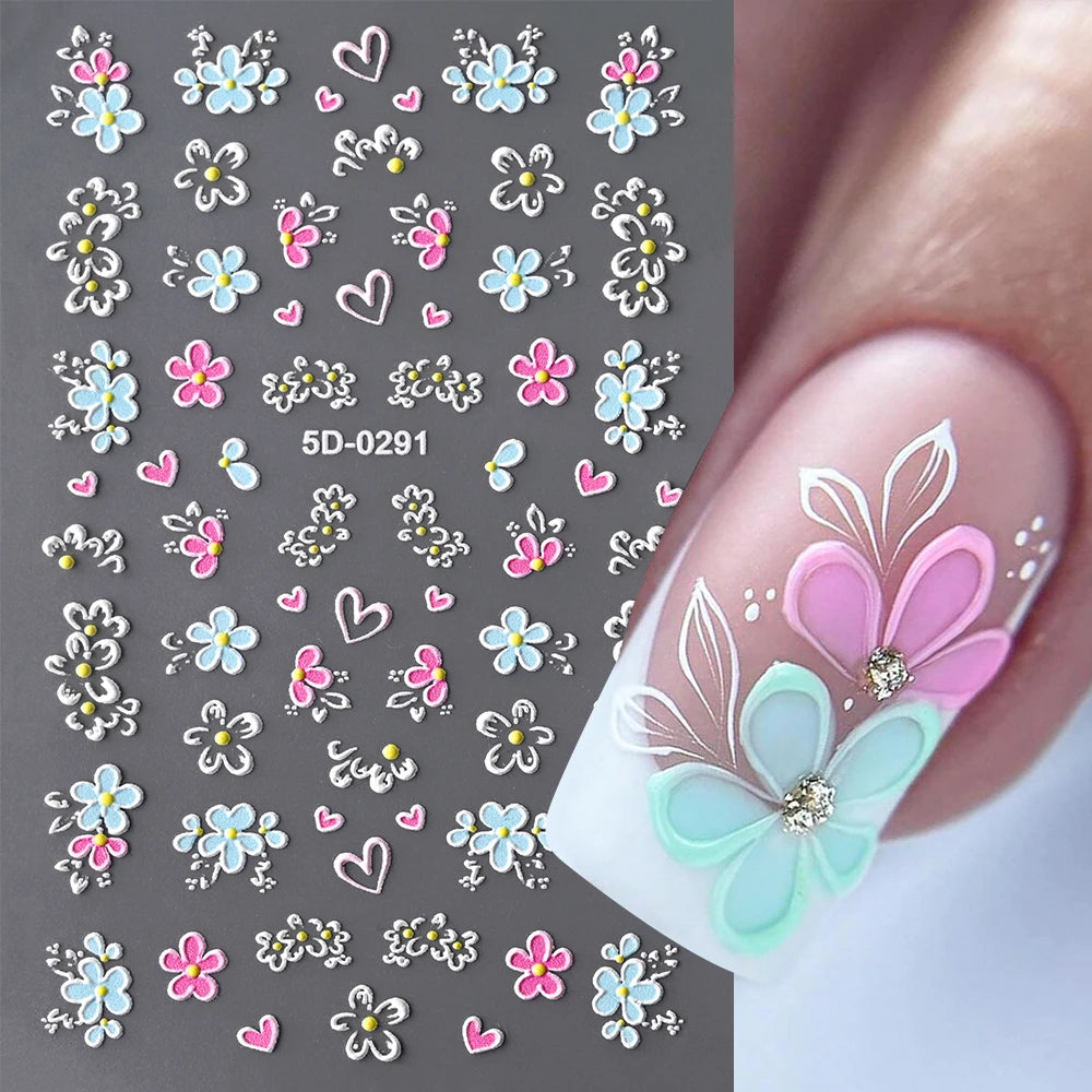 1 Stück 3D Lavendel Blumen Aufkleber für Nägel Frühling Sakura Blumenblätter Selbstklebende Slider Abziehbilder Kunst Maniküre für Dekoration