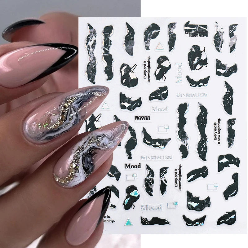1PCS Schwarz Weiß Schmetterling Laser Nagel Aufkleber Y2K Nail art Dekoration Abstrakte Linien Bronzing Blumen Aufkleber Für Nägel