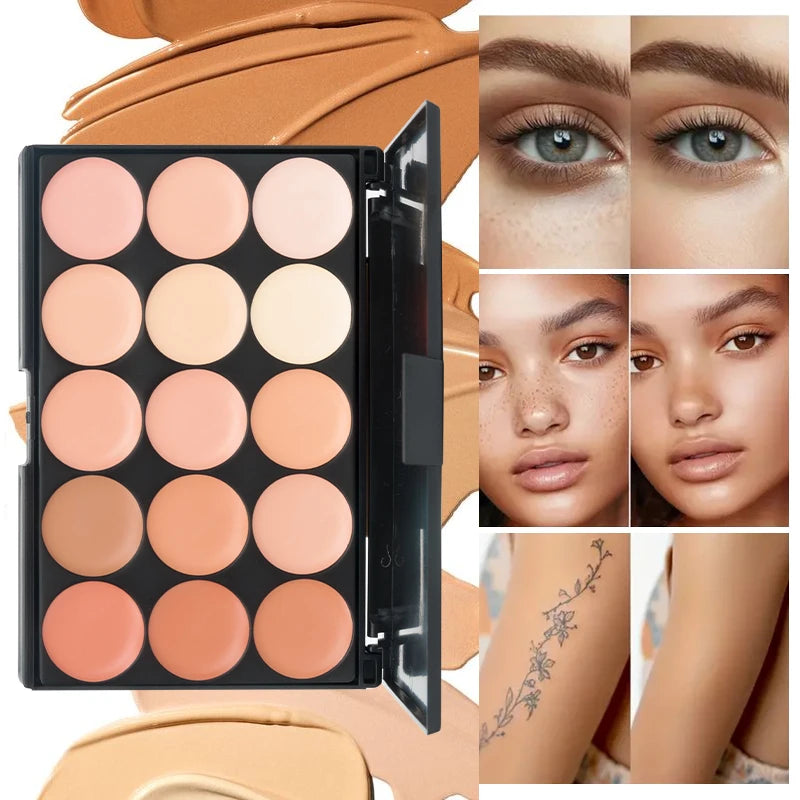 15-Farben-Gesichts-Concealer-Tarncreme, wasserdicht, zum Abdecken von Gesichtsunreinheiten, Augenringen, Sommersprossen, Narben, mit Aufhellung