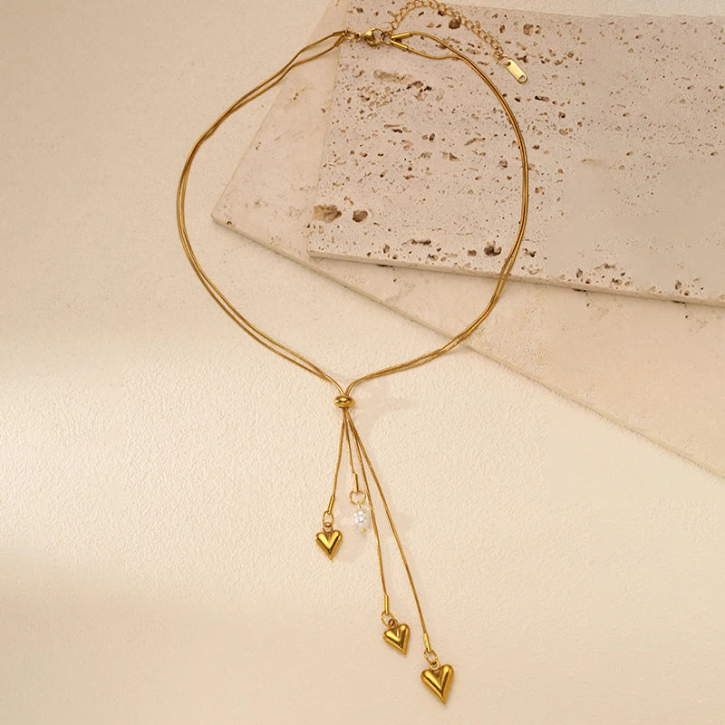 EILIECK Damen-Halskette mit Herz-Anhänger, Y-förmig, 18 Karat vergoldete Edelstahl-Halskette, täglich wasserfester Schmuck