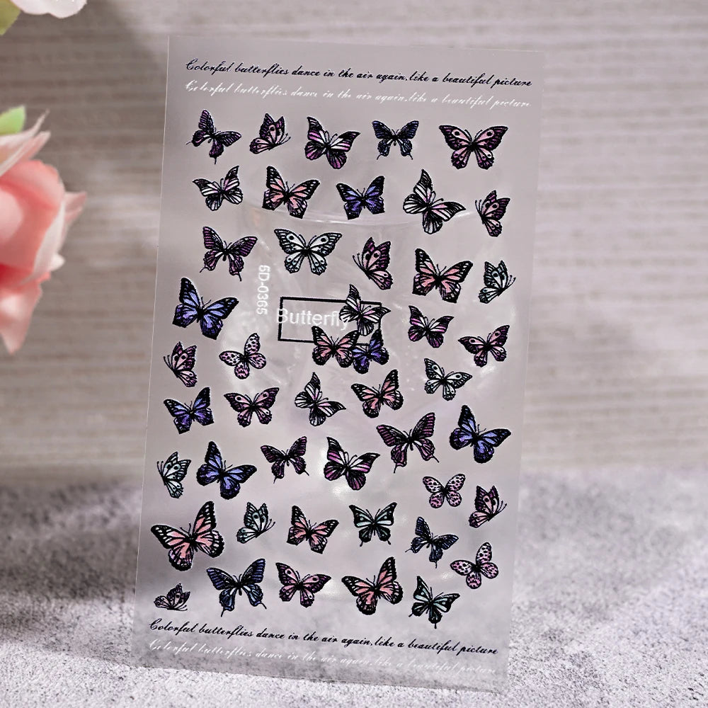 1 Stück 5D geprägte Lavendelblume Nagelaufkleber Frühling Blumenblätter selbstklebende Schieber Rose Schmetterling Aufkleber Maniküre Dekoration
