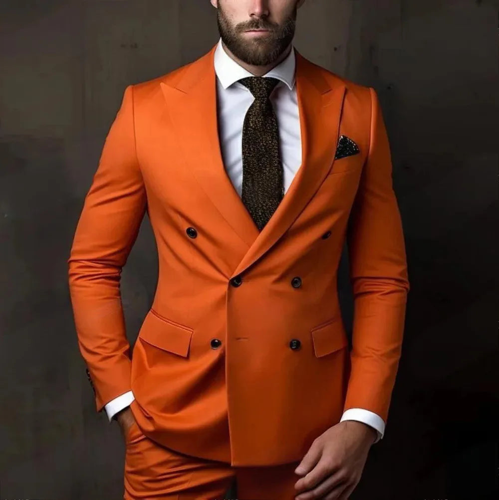 Herren Casual Hochzeitsanzug Zweiteiliges Set aus Polyestergewebe Doppelreihig Geknöpft Formeller Anzug für Trauzeugen und Bestmannen