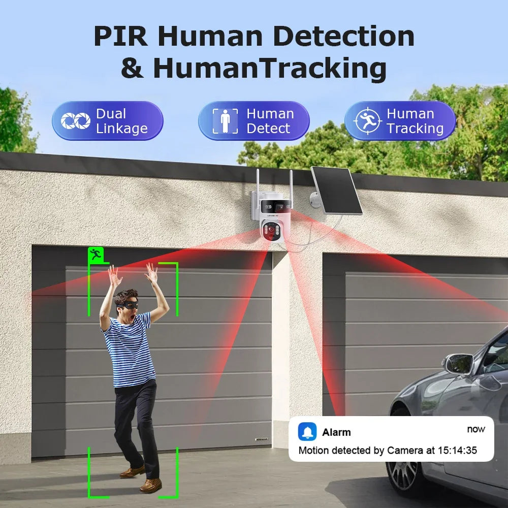 LS VISION Outdoor-Überwachungskamera, WLAN-Überwachungskameras, 4G, 24/7 Aufnahme, AOV + PIR, Menschenerkennung, automatische Verfolgung, UBOX Pro