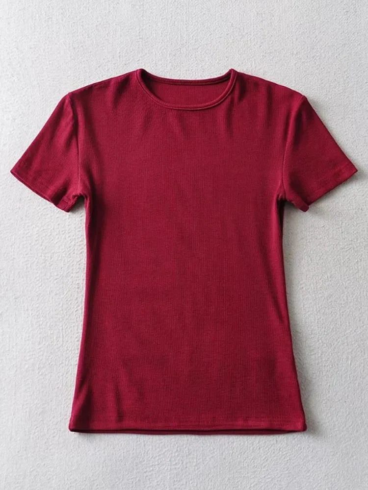 Casual Sommer Frau Skinny Fit T-shirt Enge Kurzhülse O-ansatz T Grundlegende Solide Crop Tops T Shirt