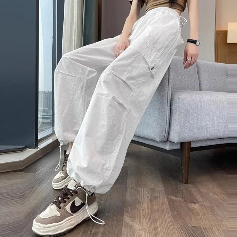 Herbst Frauen koreanische Version Baggy hoch taillierte Cargo hose Dame prägnante übergroße Freizeit täglich weites Bein gerade Bein Hose