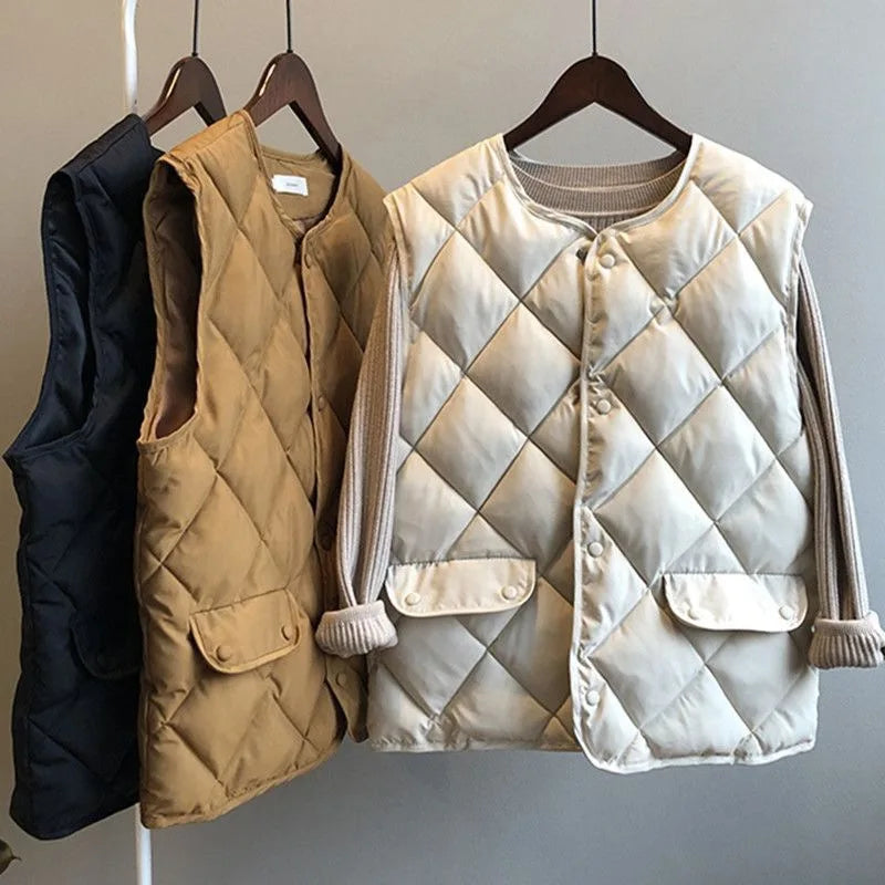 Frauen Herbst Winter Weste Ärmellose Strickjacke Stepp Jacke Chic Tops Warme Taste Tasche Neue Feste Argyle Weste Design Westen