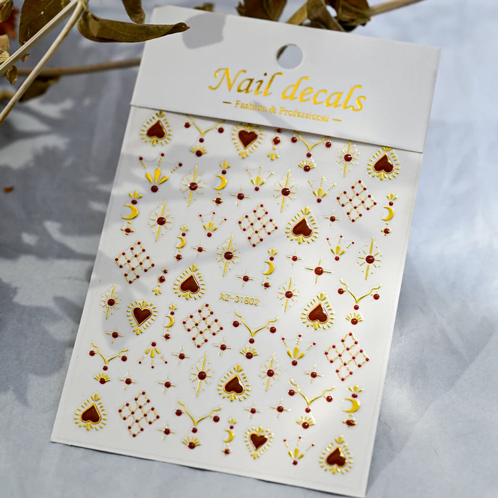 1 Blatt Smaragdgrün Gold Stern Mond Nagelaufkleber Bohemian Hot Stamping Metallic Nagelaufkleber Türkis Maniküre Sliders für Frauen