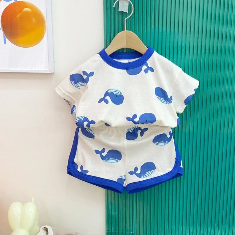 Neugeborene Jungen Mädchen Outfits Sommer Trainingsanzüge Baby Jungen Kleidungsset Kleinkinder Sommerkleidung Cartoon T-Shirt+Shorts 2-teiliges Set