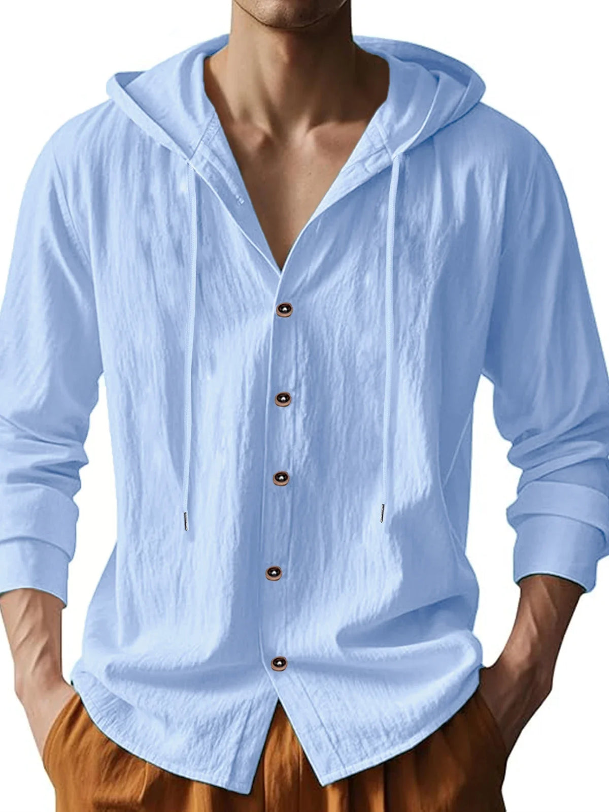 Sommer Heißer Verkauf Strand Stil Shirts männer Lange Ärmeln Mit Kapuze Baumwolle Leinen Einfarbig Casual Vielseitig Kragen hemd Männlich Top