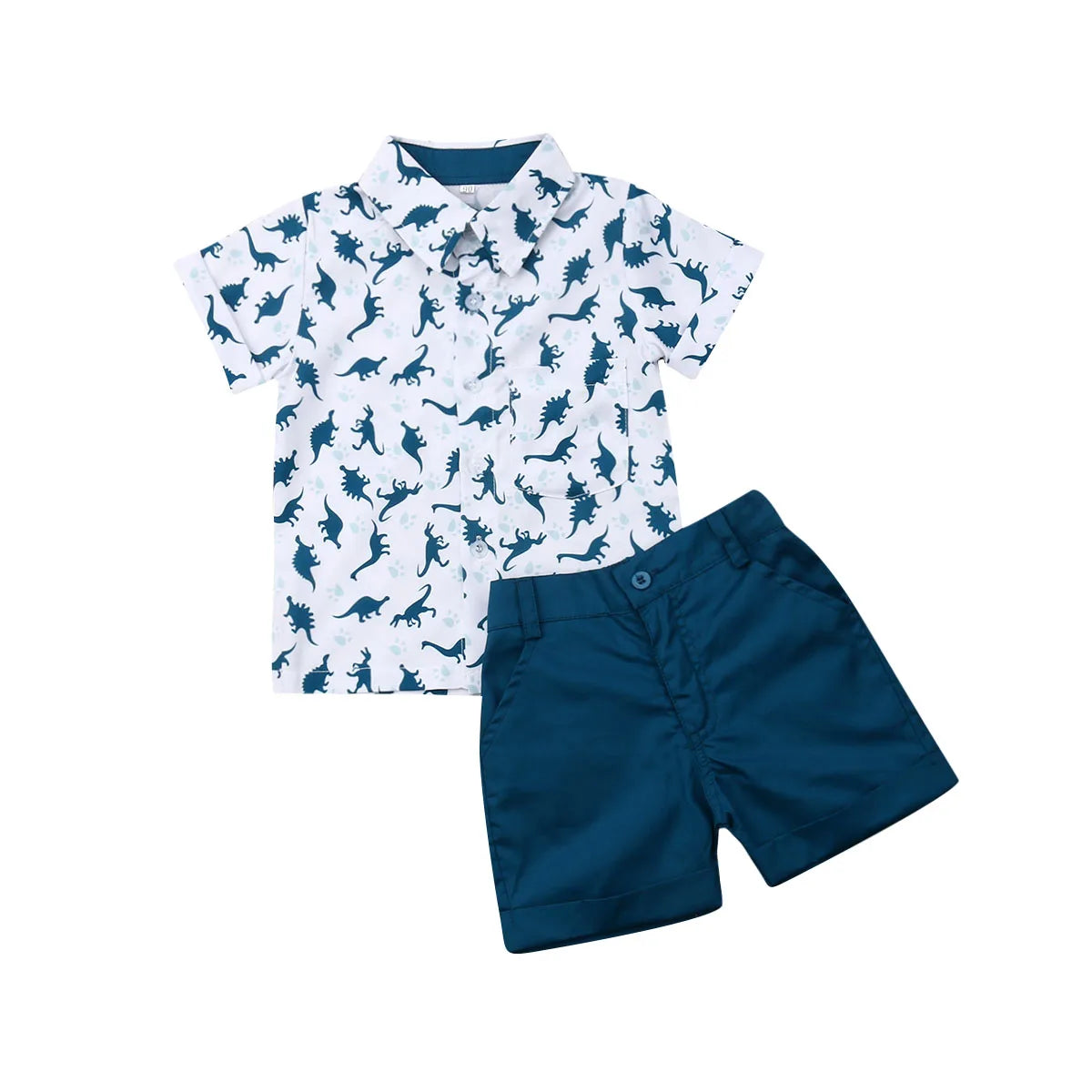 Sommer Kinder Kleidung Set Infant Cartoon Dinosaurier Druck Kurzarm Shirt + Einfarbig Shorts Kind Kleinkind Jungen Outfit