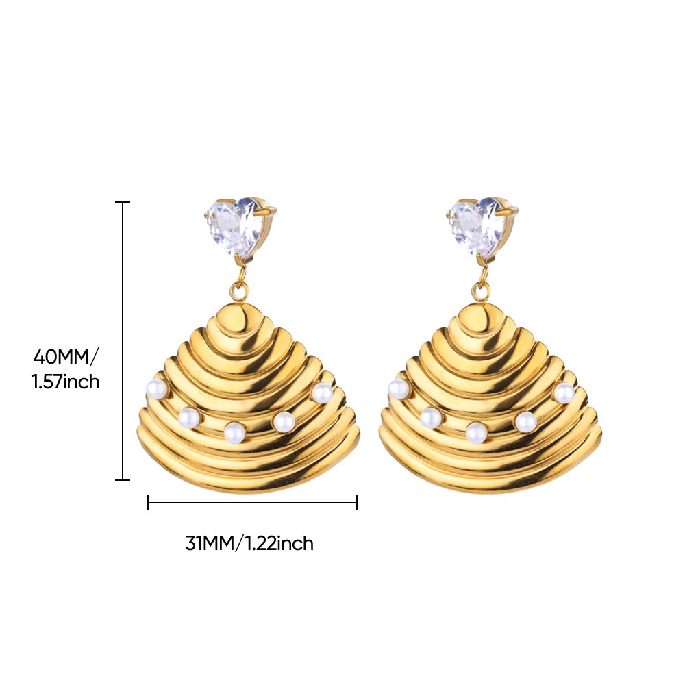 Elegante Imitation Perle Tropfen Ohrringe für Frauen Gold Farbe Edelstahl Herz Geometrische Durchbohrte Ohrringe Trendy Party Schmuck