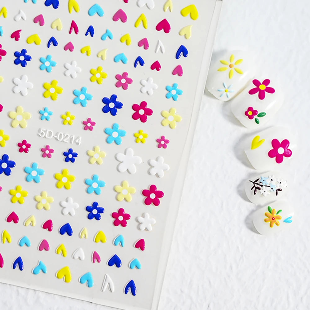 5D geprägte Lächeln Nail Art Aufkleber lustig/Lächelnde Sonnenblume Nail Art Aufkleber Kawaii Macaron selbstklebendes Design DIY glückliche Dekoration