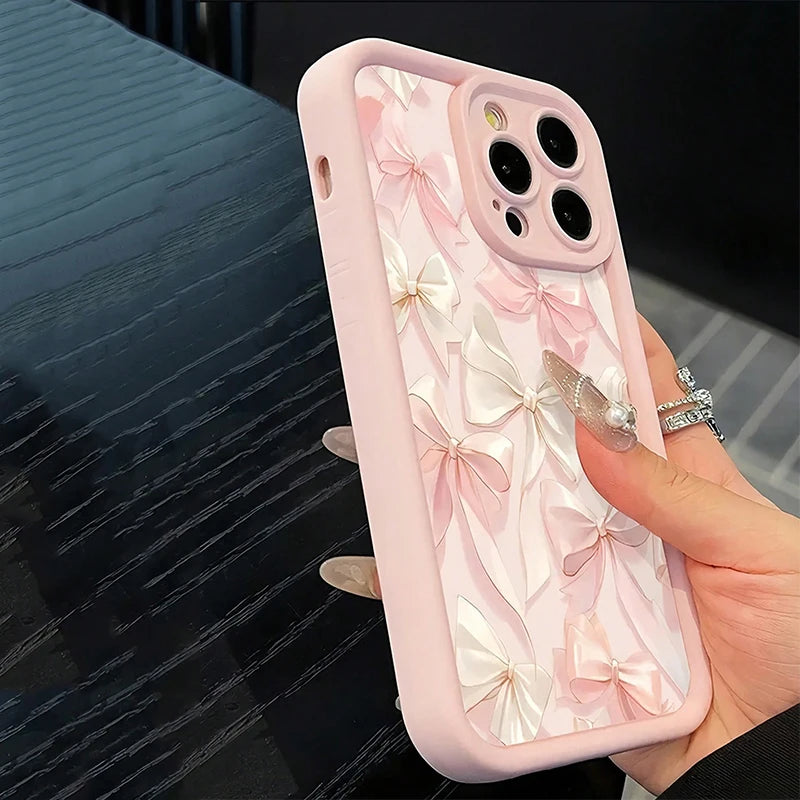 Schleifenknoten-Rosa-Schleifenmuster, stoßfeste, weiche TPU-Handyhülle für iPhone 17 11 12 13 14 15 16 Pro Max XS X XR 7 8Plus 16E 17Air Cover
