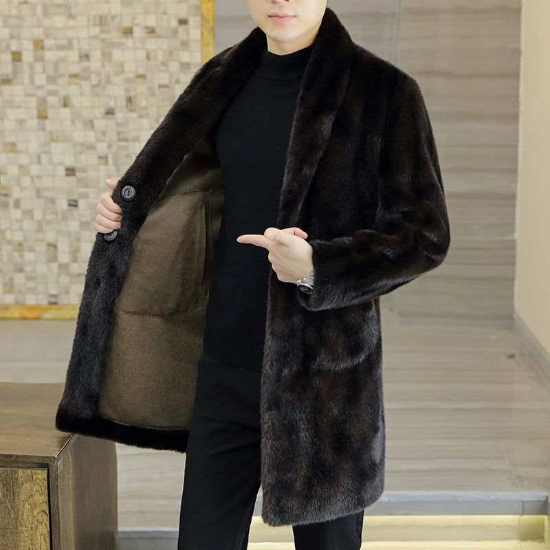 Hohe Qualität Mode Hübsche doppelseitige Tragen Pelz Ein Dicken Winter Anzug Kragen Trenchcoat Gold Nerz Pelz männer top Taste