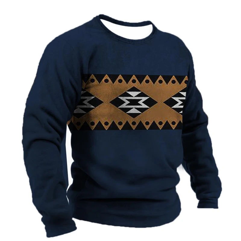Vintage Ethnic Style Graphic Sweatshirts Spring Autumn Fashion Casual Long Sleeve 3D Printed Tops Loose Streetwear Mens Clothing