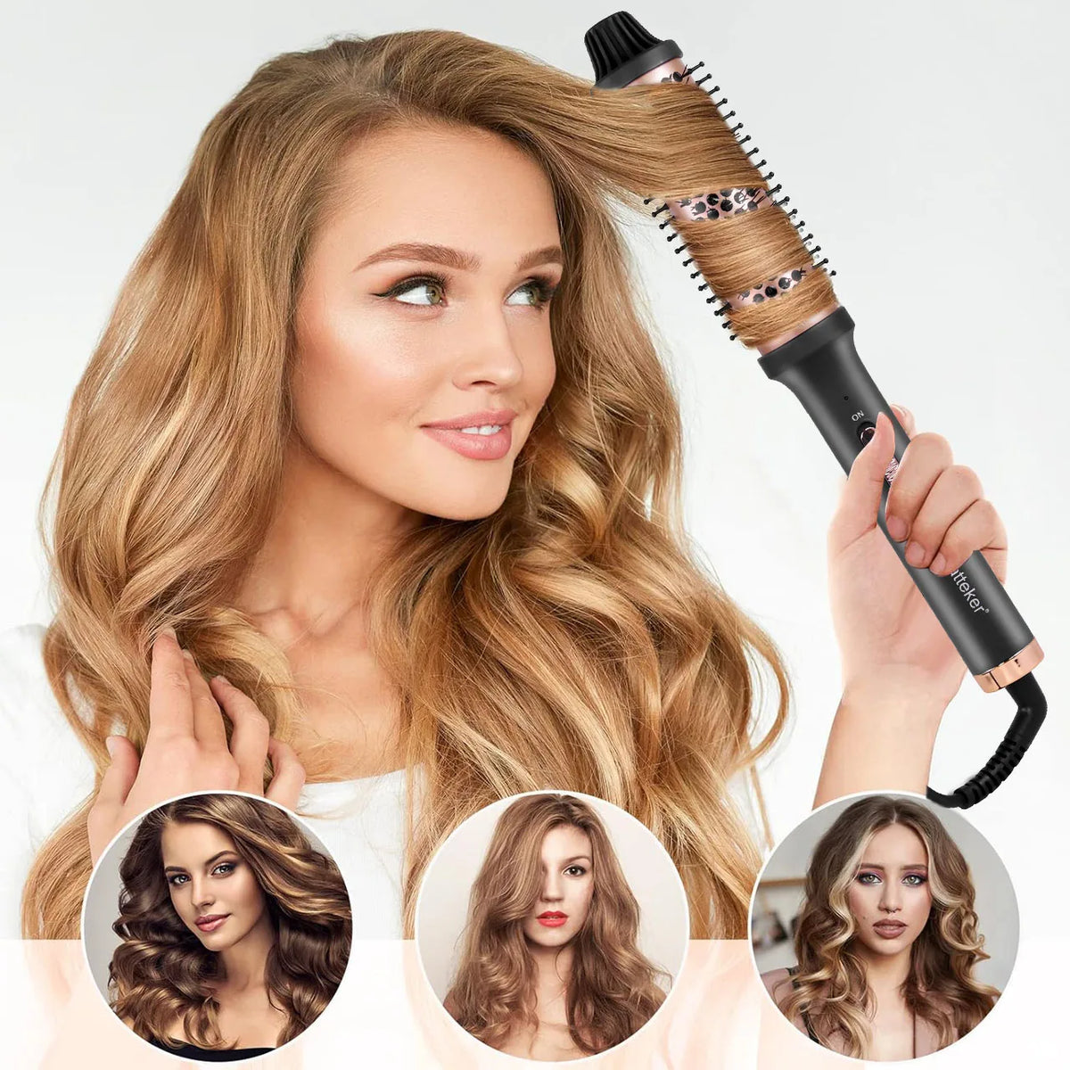 Hatteker Elektrischer Lockensamm für den Heimgebrauch, Styling-Bürste für langes kurzes Haar, hitzebeständiges Friseurwerkzeug, innere Schnalle, Locken