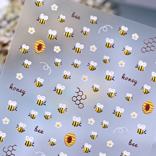 1 Stück Niedlicher Bienen-Frangipani-Blumen-Nagelaufkleber 5D Geprägte Fünfblättrige Blüte Marienkäfer Biene Insekten-Nagelsticker Sommer-Nagelaufkleber