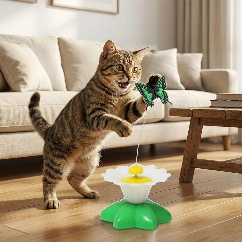 Interaktives Katzen-Teaser-Zauberstab-Spielzeug – automatisch rotierender elektrischer fliegender Schmetterling, Kolibri, Übungsspielzeug für Kätzchen im Innenbereich