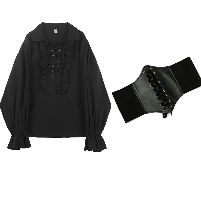 Zadily 2025, Sommer-Damen-Lolita-Rüschenbesatz, Stehkragen, Hemd, Schnürung, Laternenärmel, taillierte Taille, Vintage, elegante Party-Bluse