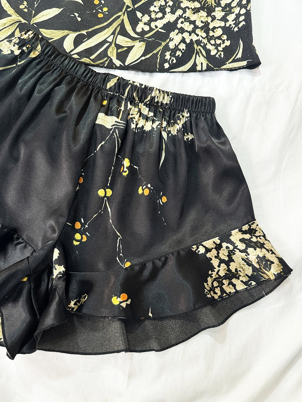 Damen-Pyjama-Set mit Vintage-Blumendruck, zweiteilig, Rüschen-Design, Loungewear, Homewear