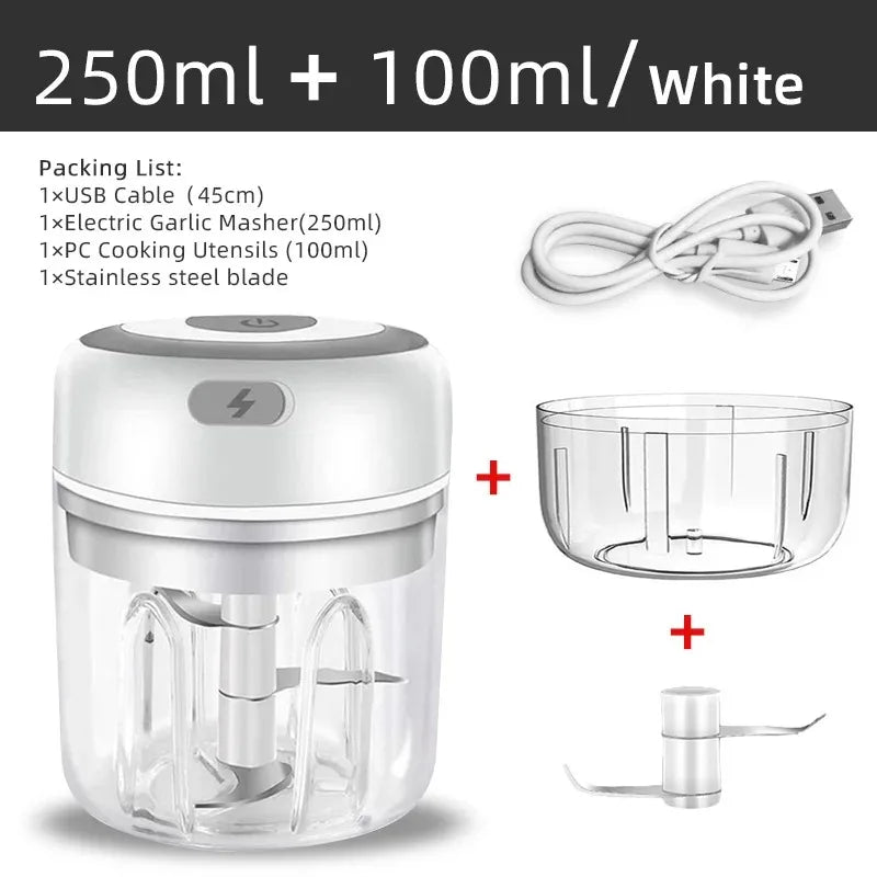 Elektrischer Mini-Knoblauchzerkleinerer 100ML/250ML Lebensmittelzerkleinerer Knoblauchpresse USB Tragbarer Kleiner Küchenprozessor für Gemüse