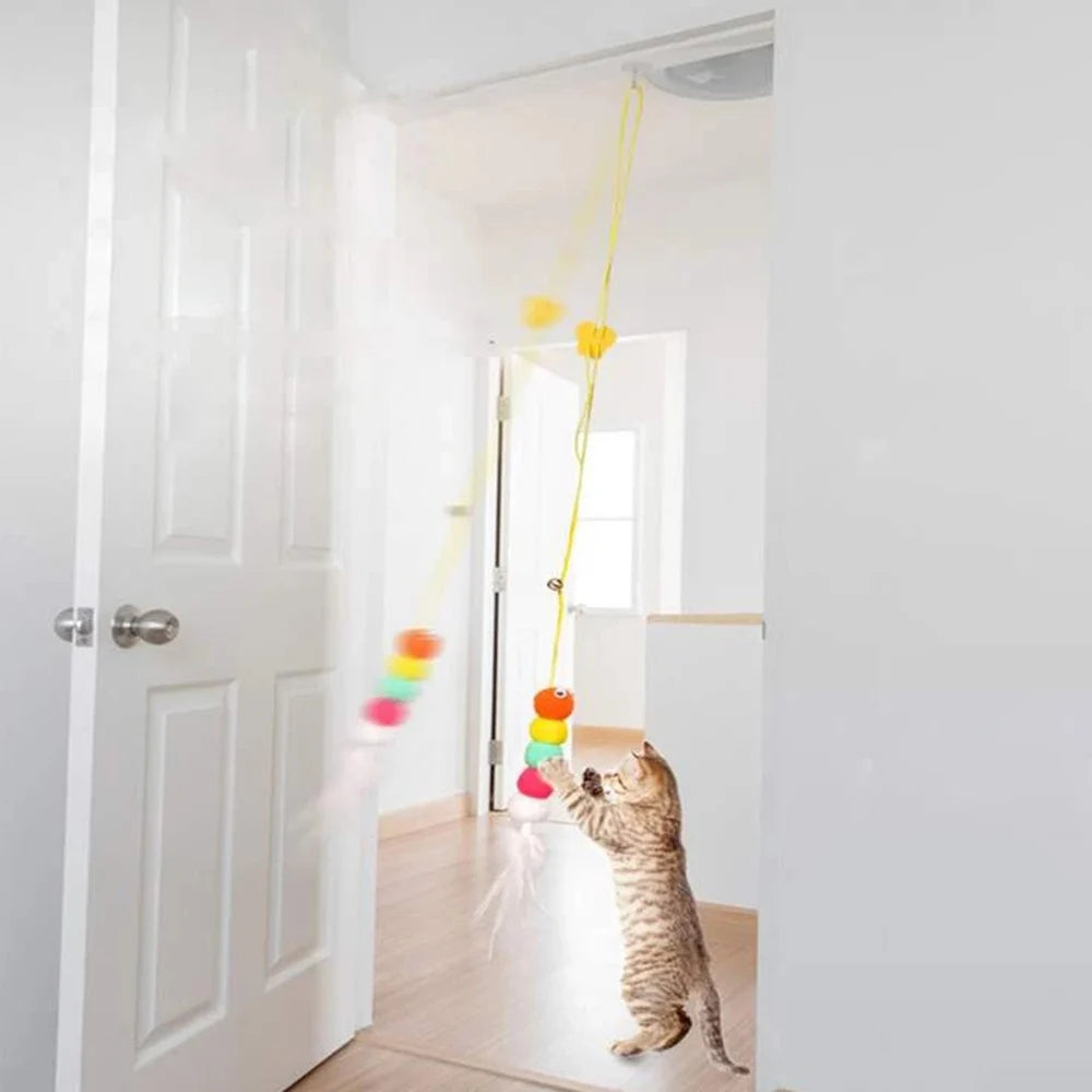 Pet Teasing Stick Kätzchen Selbst Hallo Elastische Seil Katze Spielzeug Feder Glocke Teasing Stick Hängen Schaukel Spielzeug