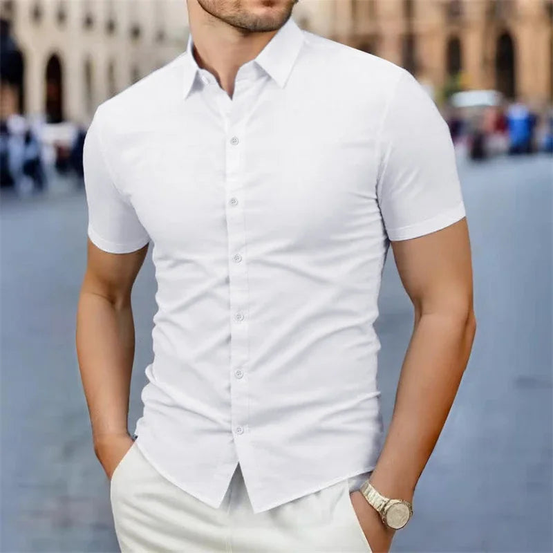 2025, neues Herren-Business-Casual-Hemd, einfarbig, kurzärmelig, für Sommermode, kein Bügeln, bequemes und vielseitiges Oberteil