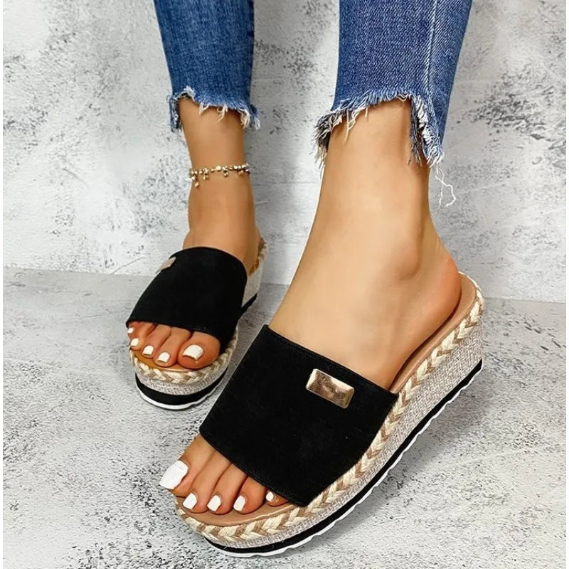 Sommer-Keilabsatz-Pantoletten, Plateau-High-Heels für Damen, Outdoor-Schuhe, Basic Clog Keilabsatz-Pantoletten, Flip-Flop-Sandalen