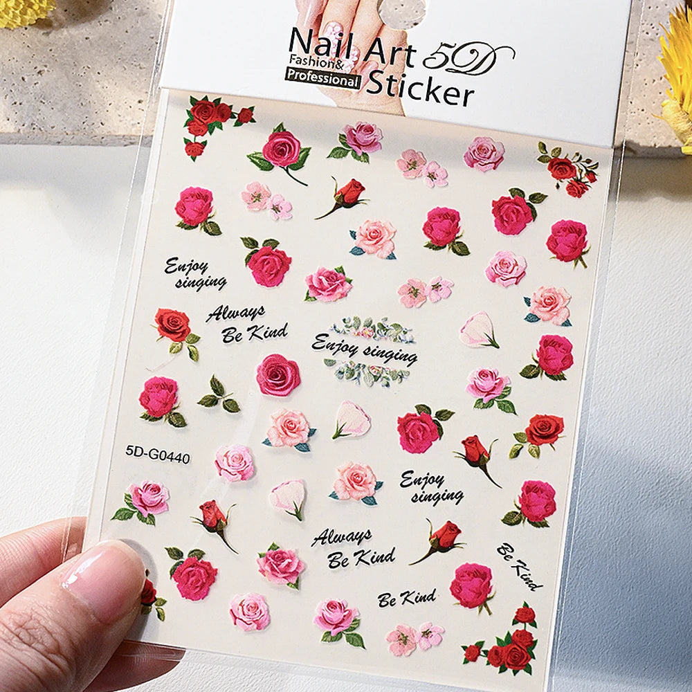 5D süße weiße Gänseblümchen Nagelaufkleber Kawaii Blume grünes Blatt Gänseblümchen japanische Nail Art Dekorationen Abziehbilder DIY Maniküre Zubehör # 9