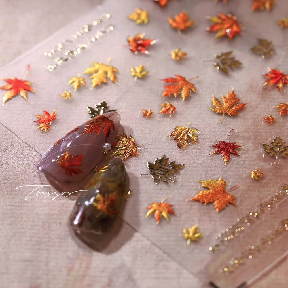  ﻿ Neue 5D Jelly Relief Herbst Ahornblätter Nagelaufkleber Bronzing Ahornblatt Kürbis Ginkgo Muster Nagelaufkleber Charms Y2K Deco ﻿ ﻿