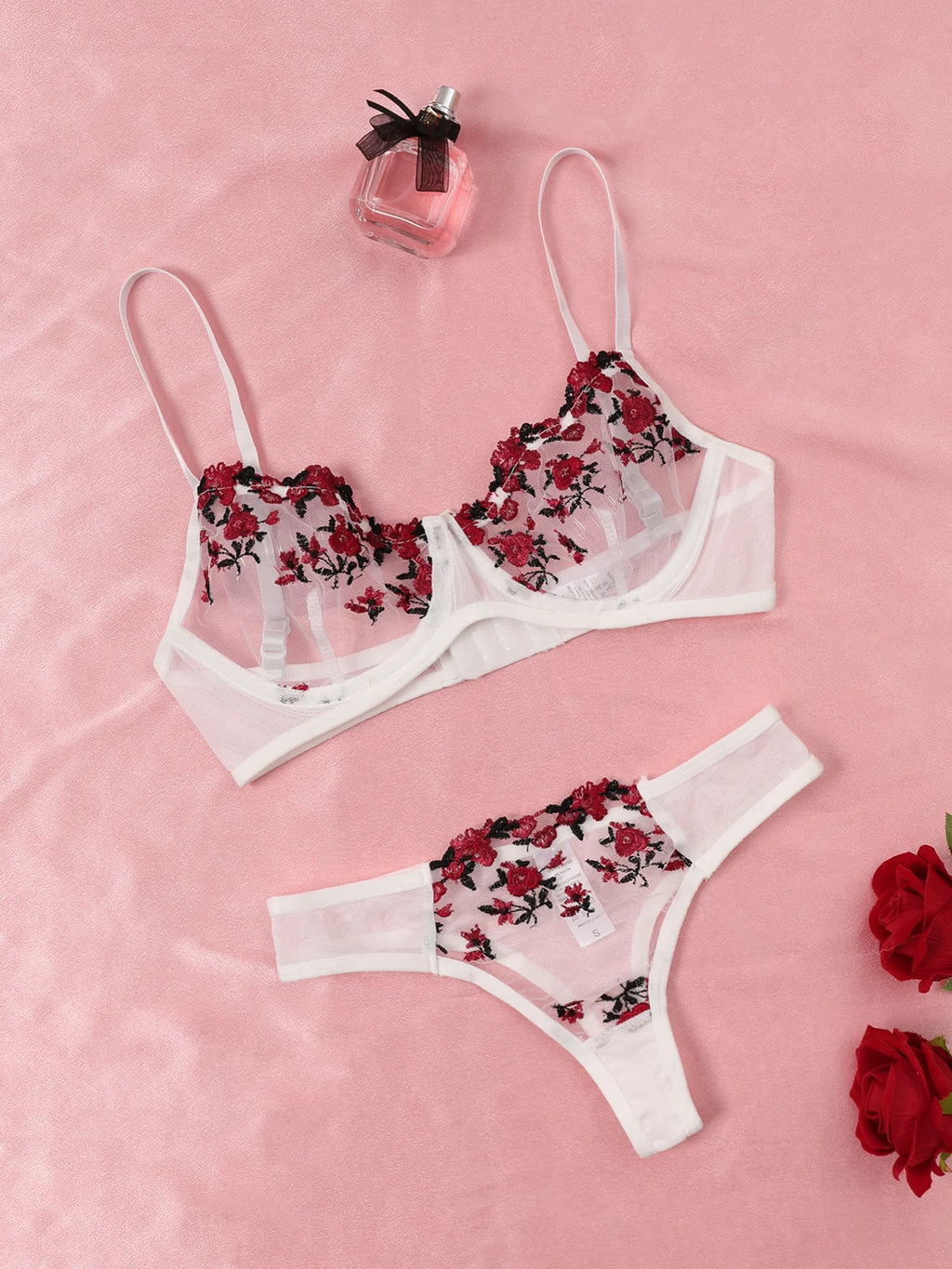 Sexy Spitze Dessous Push-Up Dessous Semi-Transparent Bh Und Panty Sets Frauen Sammeln Brust Unterwäsche Blume Stickerei Bralette set