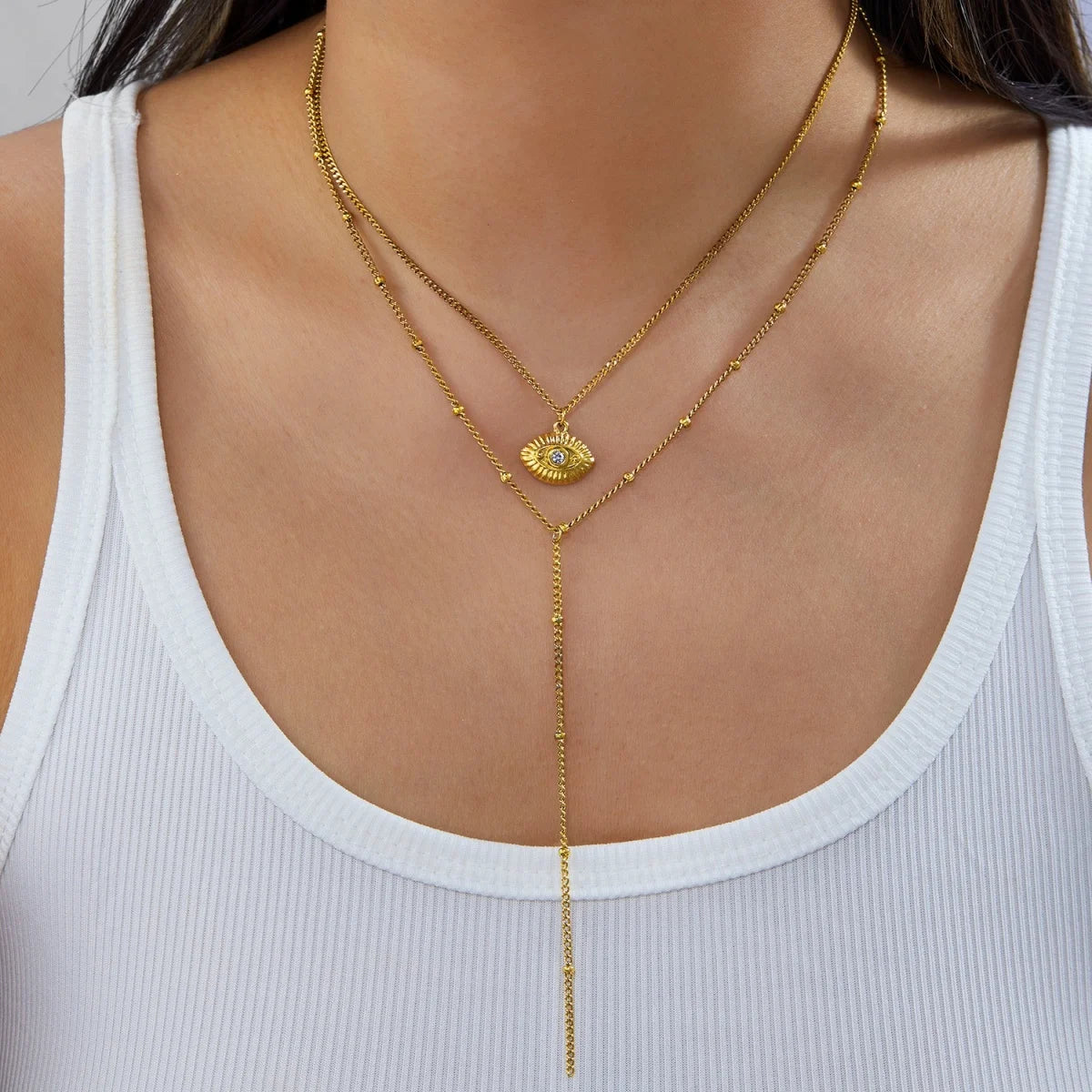 Glücksbringer Doppelschichtige Zirkon Böser Blick Halsketten für Damen und Herren Türkisches Auge Anhänger Halskette Party Schmuck Geschenk