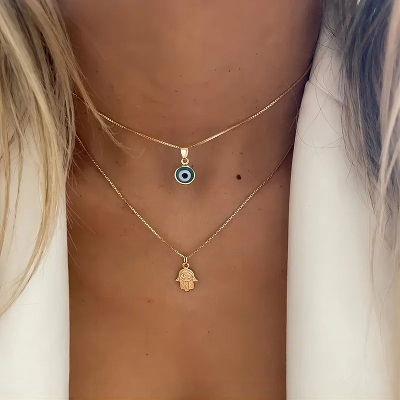 Glücksbringer Doppelschichtige Zirkon Böser Blick Halsketten für Damen und Herren Türkisches Auge Anhänger Halskette Party Schmuck Geschenk