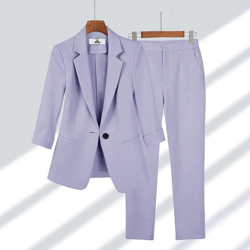 Elegantes Damen-Hosenset Büro-Outfit Geschäftskleidung Sommer Neue Dünne Jacke Blazer Lässige Weite Hose Zweiteiliges Set
