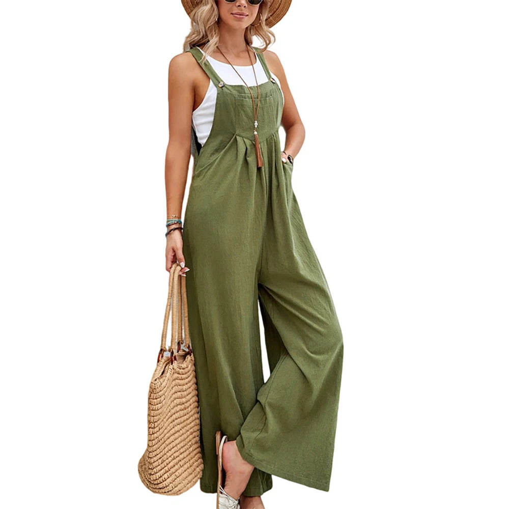 Damen Sommer Herbst Lässige Jumpsuits mit Trägern Elegante Hochgeschnittene Weite Hosen Harajuku Ärmellose Overalls Streetwear