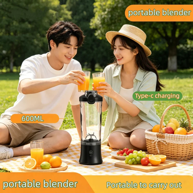 Tragbarer Mixer, elektrischer Entsafter, 600 ml, Obstmixer, 4000 mAh, USB wiederaufladbar, Smoothie-Mini-Mixer, Multifunktions-Saftbereiter