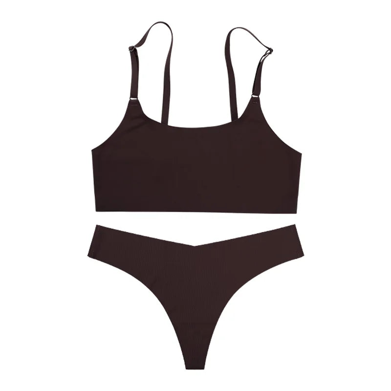 YMQJ Heißer Verkauf Hohe Qualität Neue Design Uns Größe Stilvolle Feste Eis Seide Nahtlose Drahtlose Bhs Und Frauen Unterwäsche Set