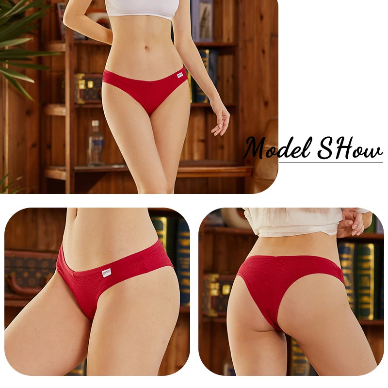 3 Teile/satz Frauen Sexy Waffel Plaid Baumwolle Brasilianische Höschen Niedrige Taille V Form Bikini Unterwäsche Weiche Atmungsaktive Weibliche Dessous