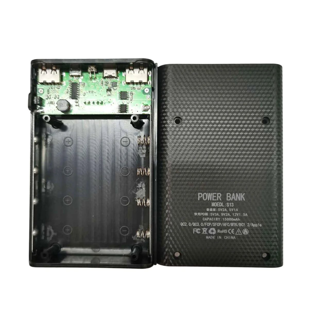4x18650 DIY Power Bank Box 15000mAh Superschnelle Ladebox mit Digitalanzeige für BC1.2 für iPhone für Samsung