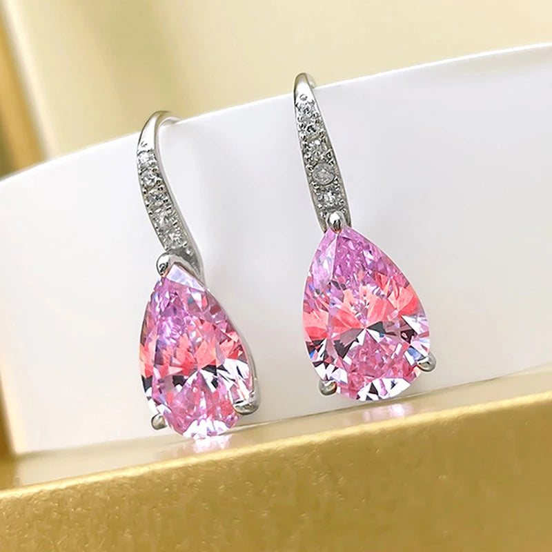 Huitan Rosa/Gelb Birne Zirkonia Ohrringe Frauen Silber Farbe Mode Elegante Weibliche Piercing Zubehör Romantische Schmuck