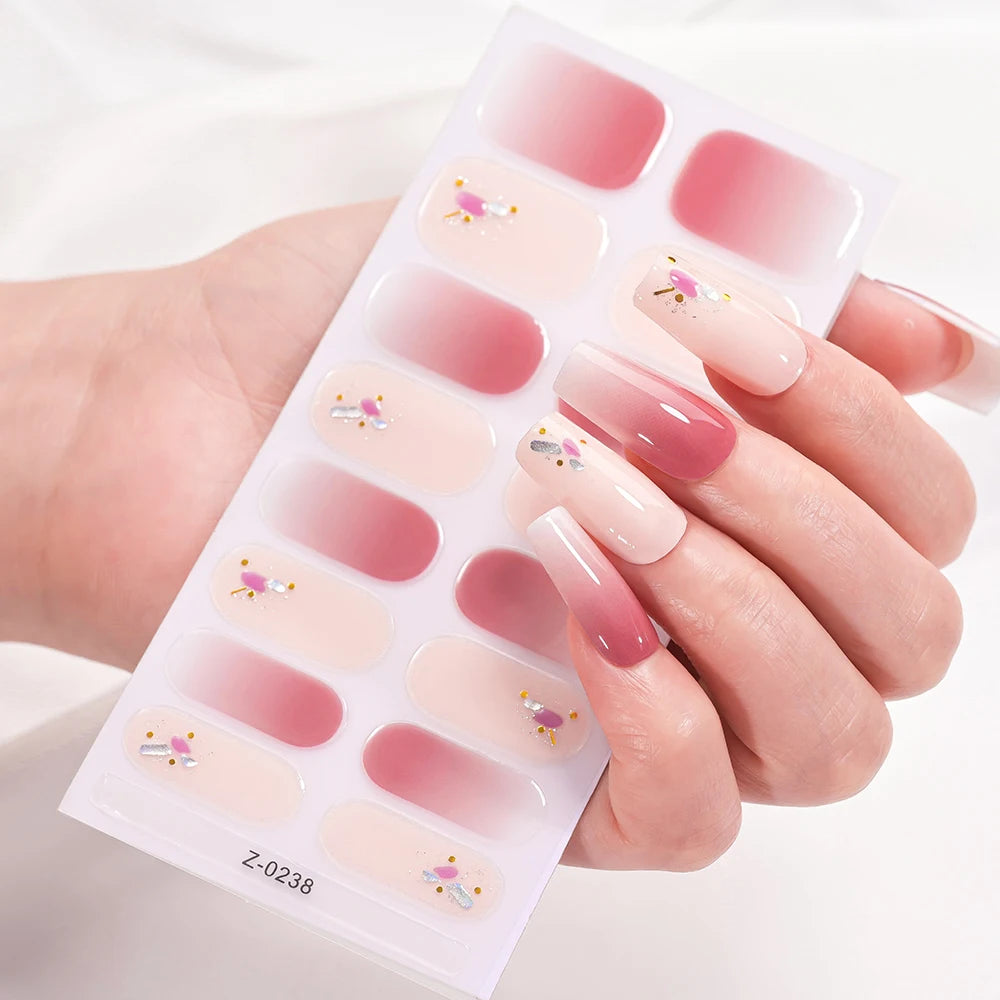 16 Tipps 3D Bunte Eis-Transparente Nagelfolie Volle Abdeckung Bronzing Französisch Nagellack Aufkleber Selbstklebende Langlebige Nagel Dezember