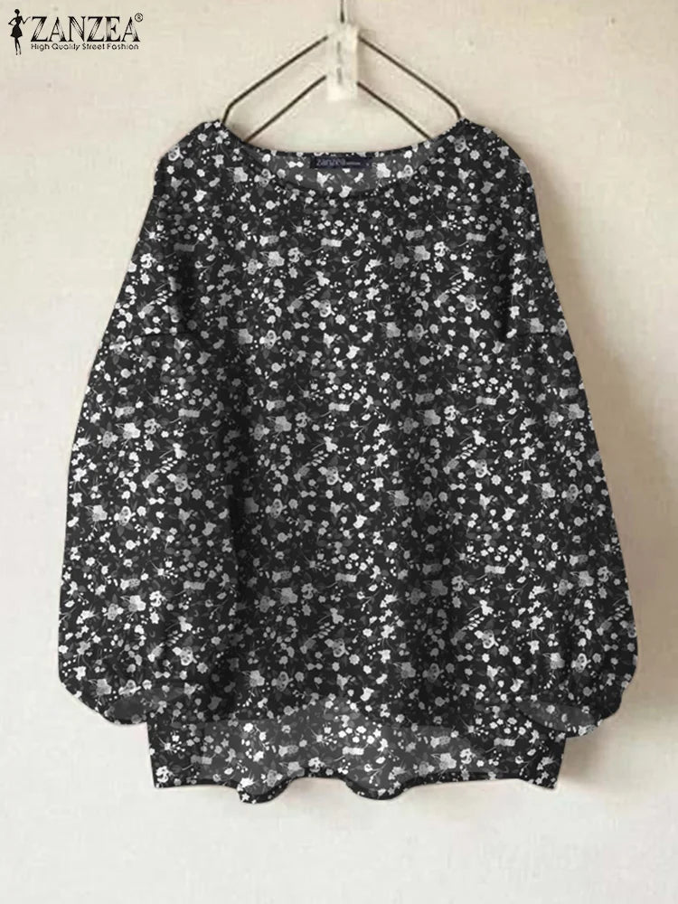 2024 Zanzea Herbst Frühling Blusen Frauen elegante Langarm Arbeits hemd Bohemian o Hals lose Blusas Frau Blumen bedruckte Tops