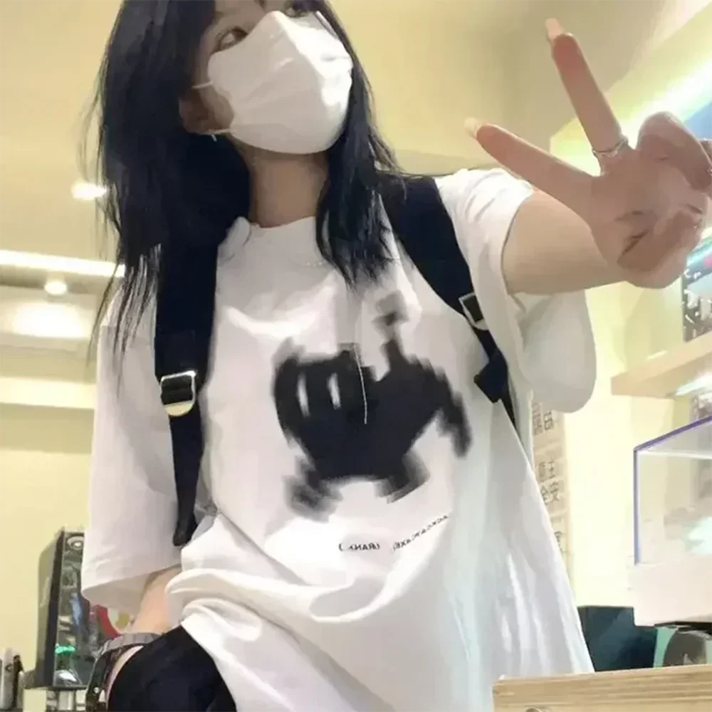 Black Cat Pixel Damen Print T-Shirt Mädchen Rundhals Fun Psychedelic Black Cat Casual Y2K Harajuku Top Graphic Tees